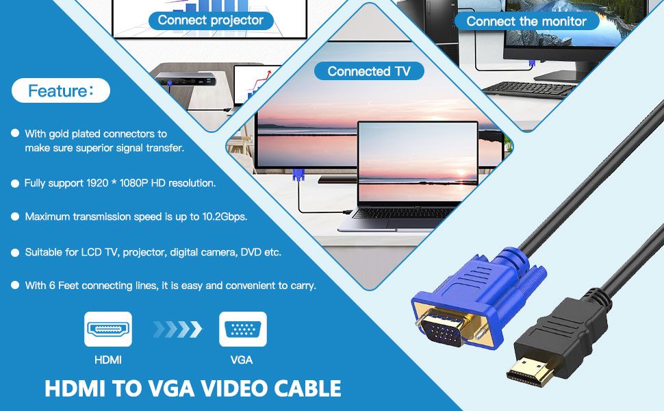 PmG HDMI Male to VGA Male Video Converter Adapter Cable - 1.8m - Image 3